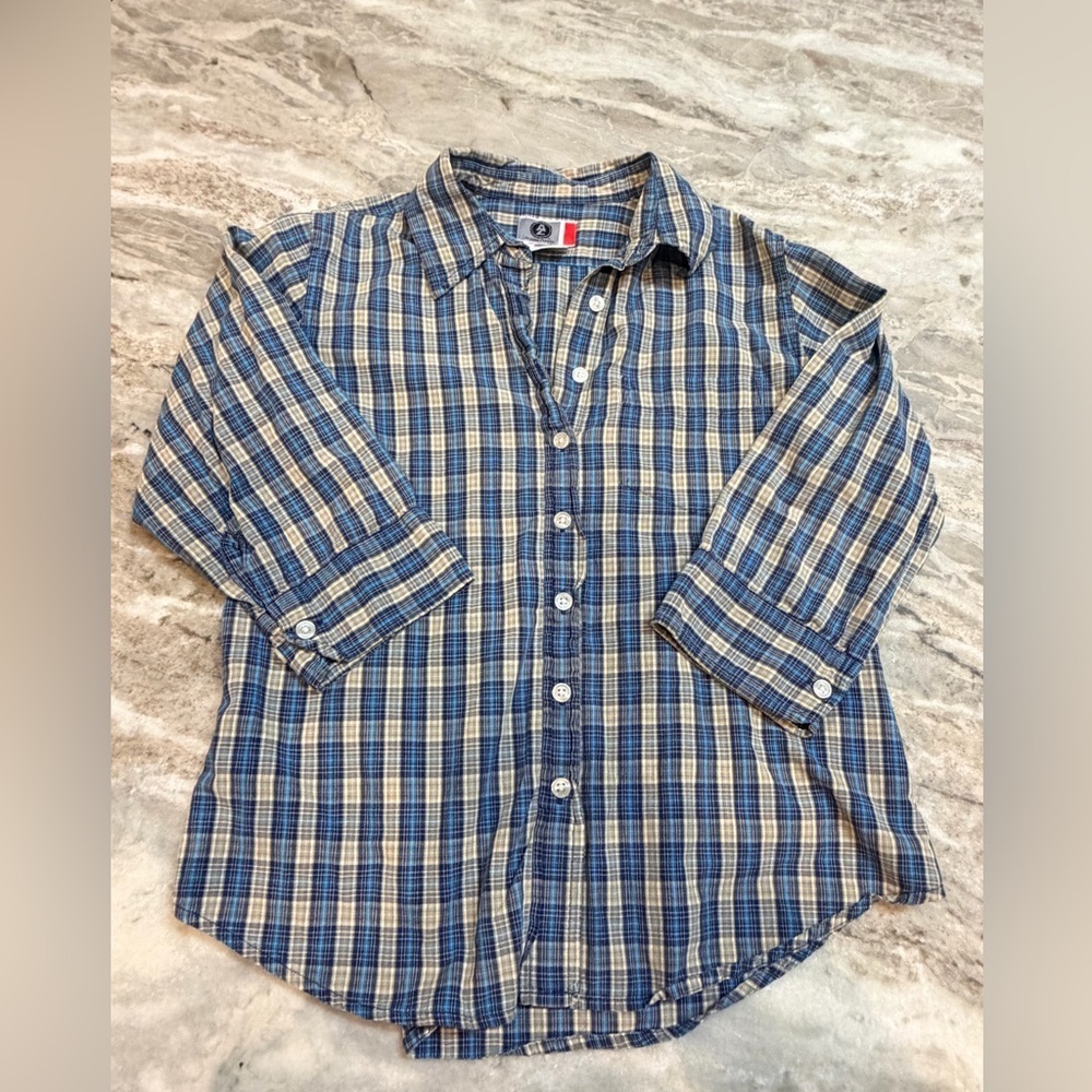 Arizona Jean Co Boys Blue Plaid Button Down Shirt | Kids Medium